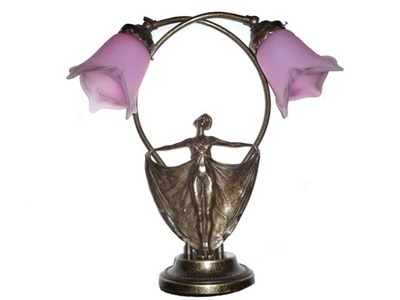 Lámpara Diane Art Nouveau latón 2 tulipanes rosa