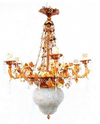 Lámpara Trianon blanco. Altura 70 cm. Bronce y flores de cristal - Candelabros